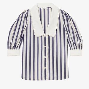 Sandro hiara button down blue white top with collar TOP BUTTON MISSING